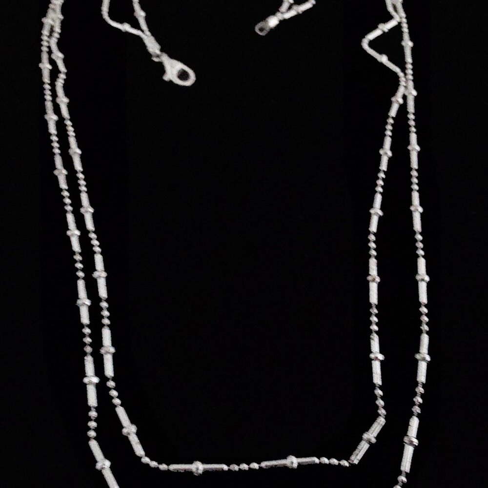 Sterling Silver Mini Bar Ball Link 2-Tier Necklace - Picture 6 of 12